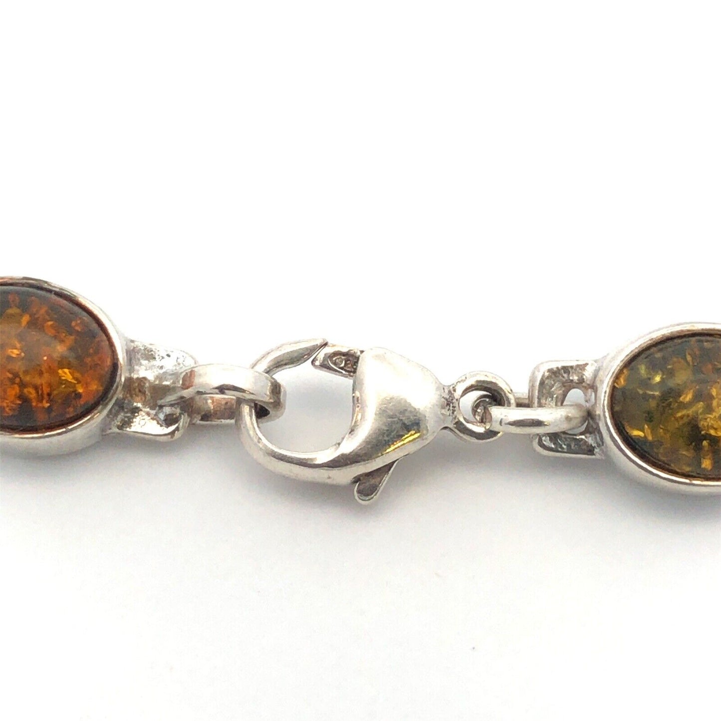 Vintage 925 Sterling Silver Oval Round Cabochon Amber Tennis Bracelet