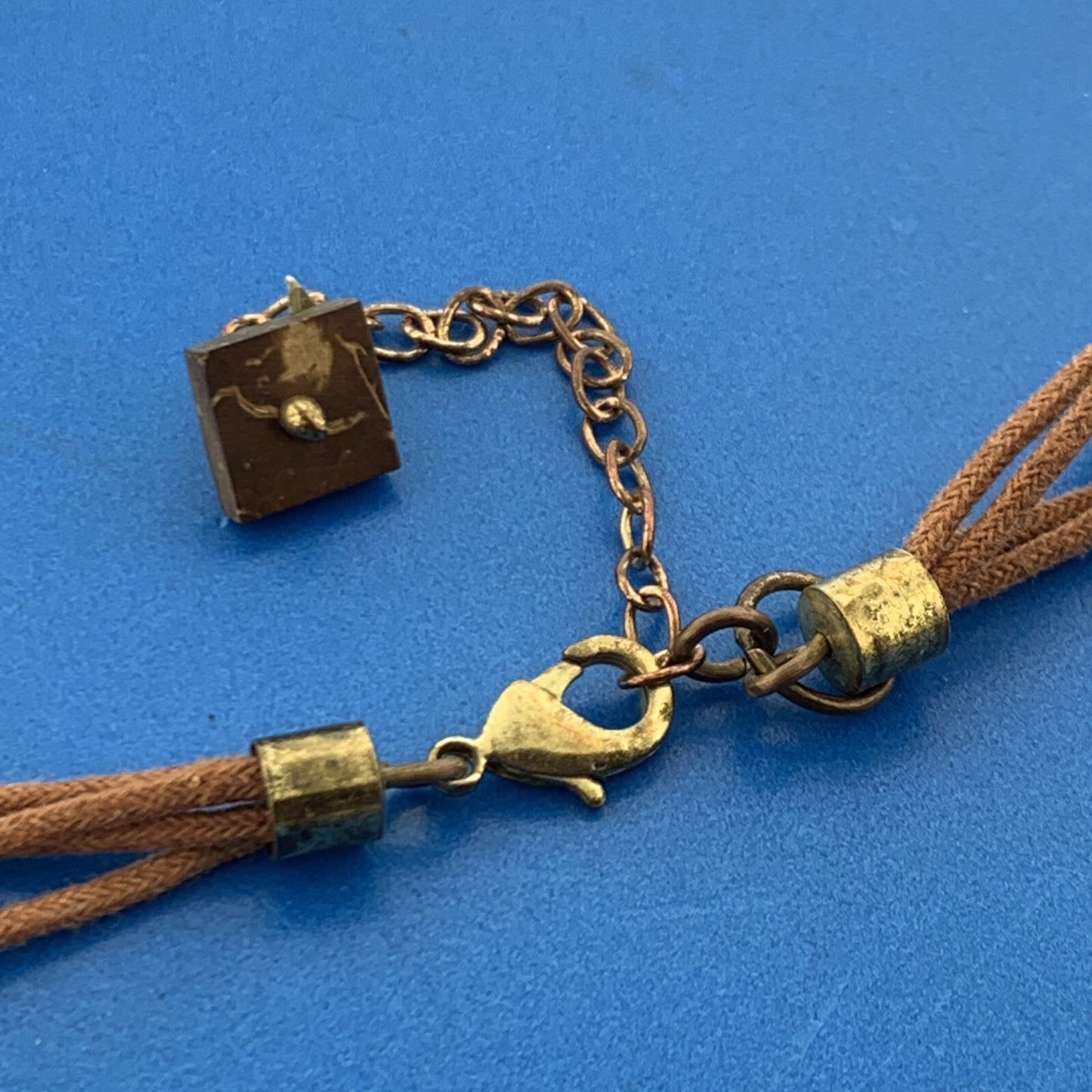 Mid Century Gold Tone Modern Wooden Bakelite Beaded Corded 2 Strand Necklace