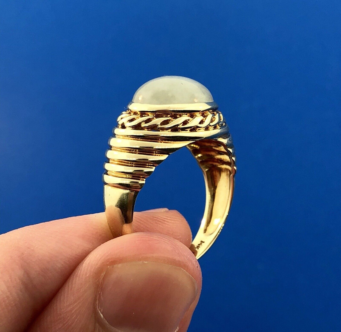 Designer PDV 14K Yellow Gold Oval Jade Jadeite Modernist Ribbed Dome Ring