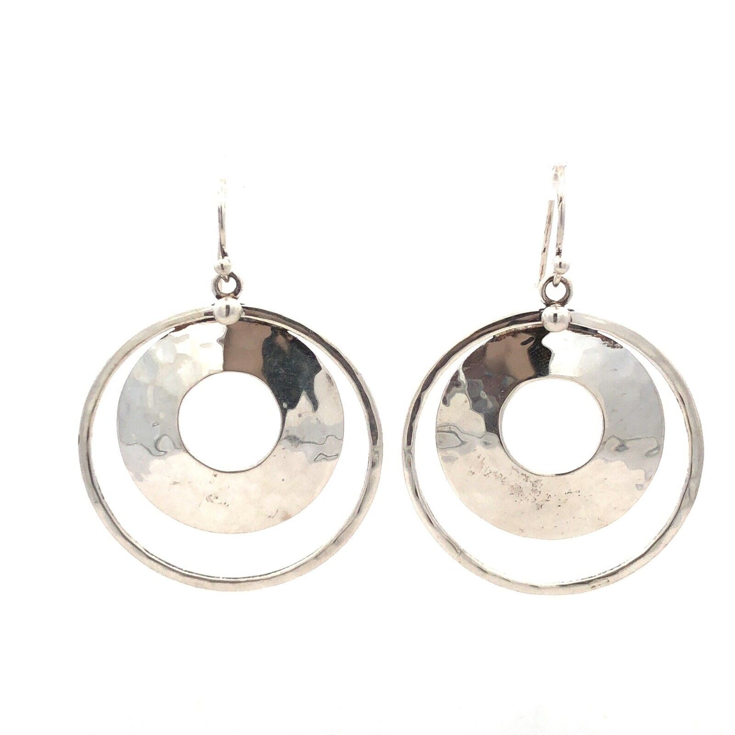 Designer Silpada Sterling Silver Hammered Modernist Round Hook Dangle Earrings