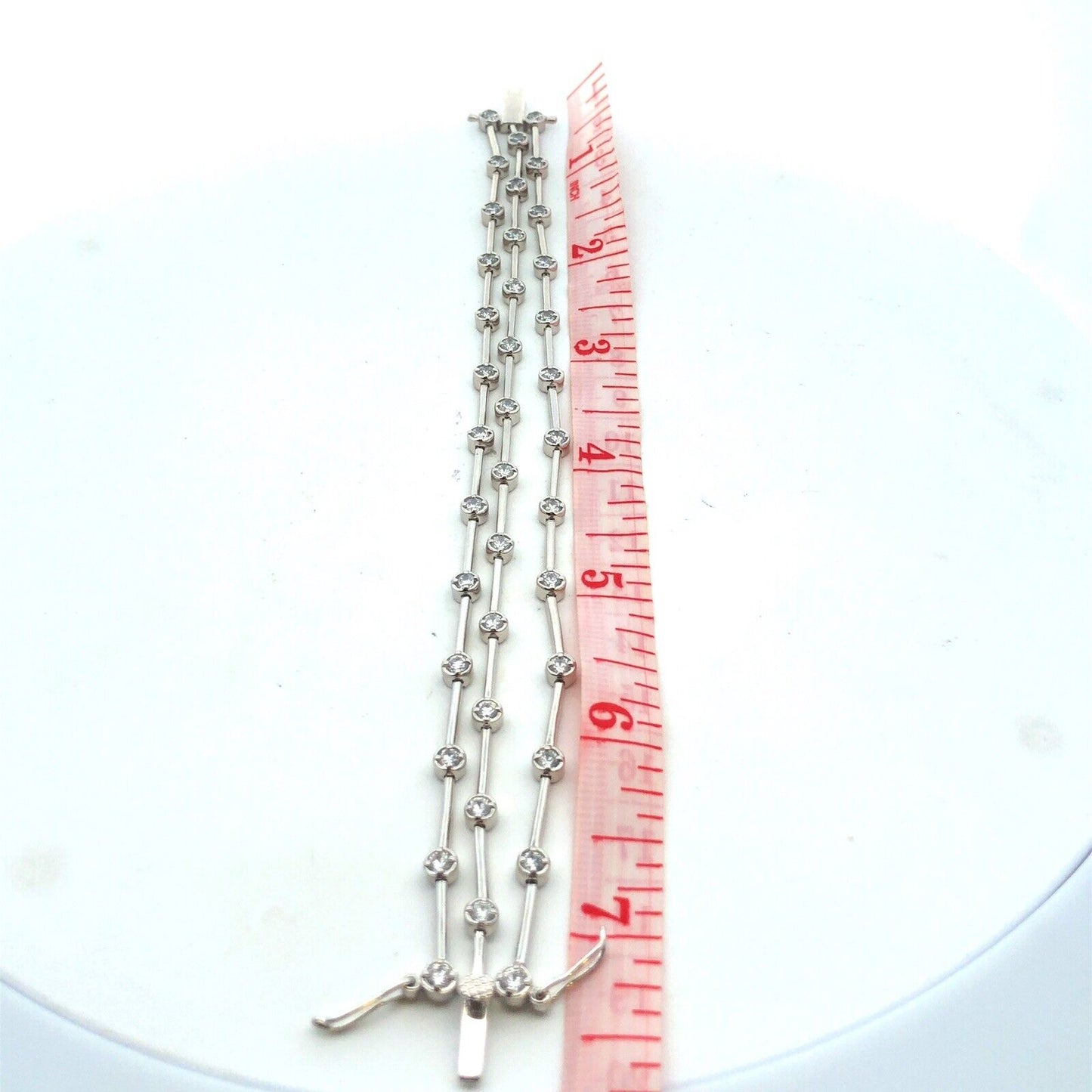 Designer FAS 925 Sterling Silver CZ Station Three Strand Bar Link Bracelet