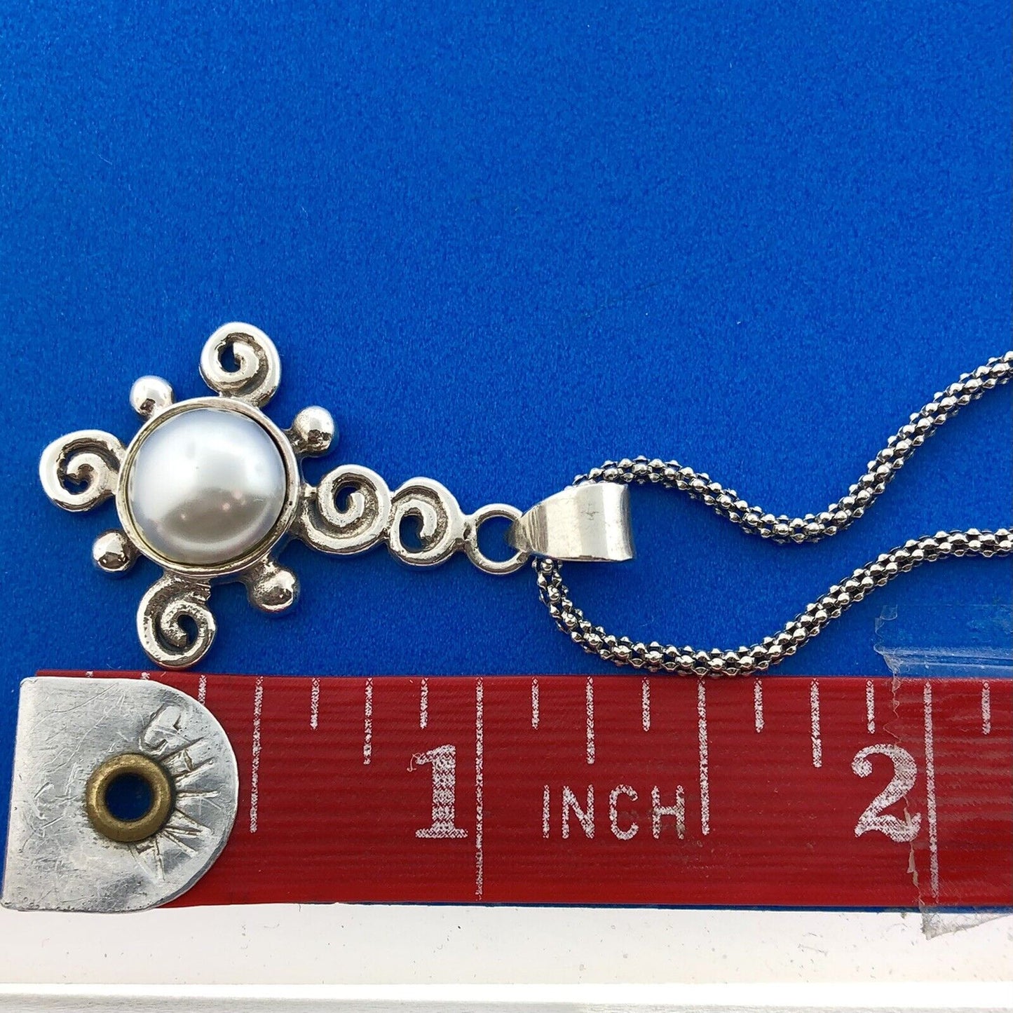 Designer JM Sterling Silver Mabe Pearl Whimsical Swirl Snake Chain 19" Necklace