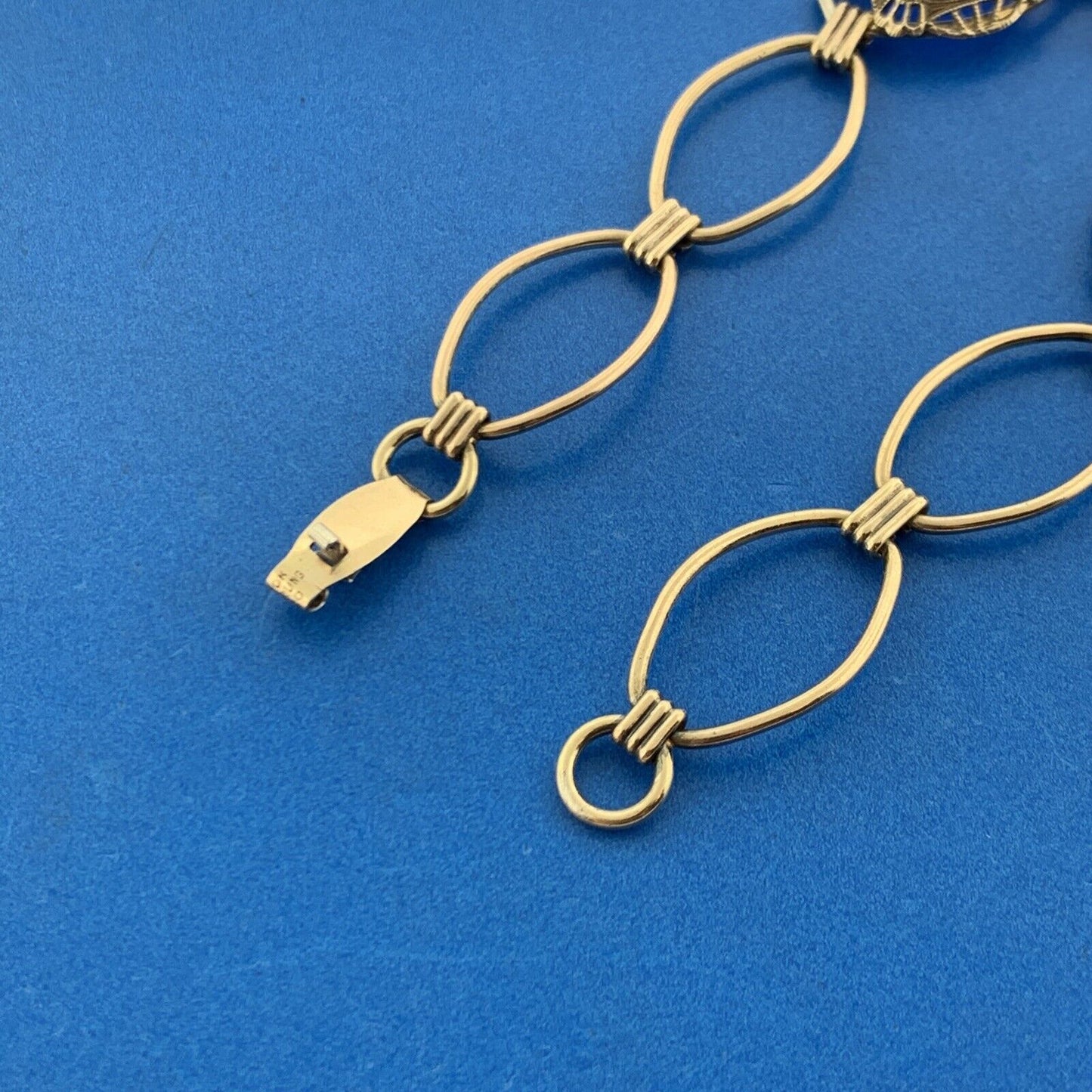 Art Deco AMCO Gold Filled Sterling Silver Faceted Blue Glass Oval Link Bracelet