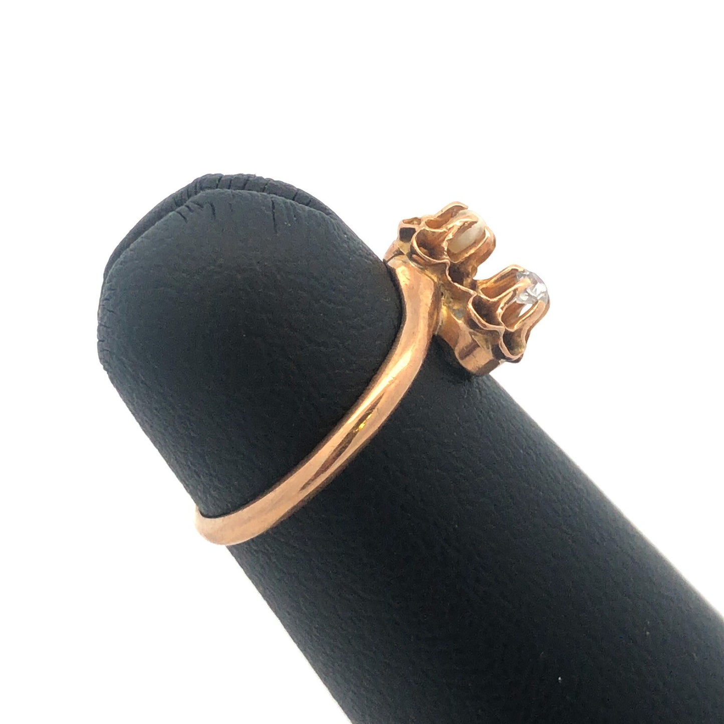 Vintage 10K Yellow Gold Diamond Pearl Bypass Sweetheart Promise Ring Size 3.4