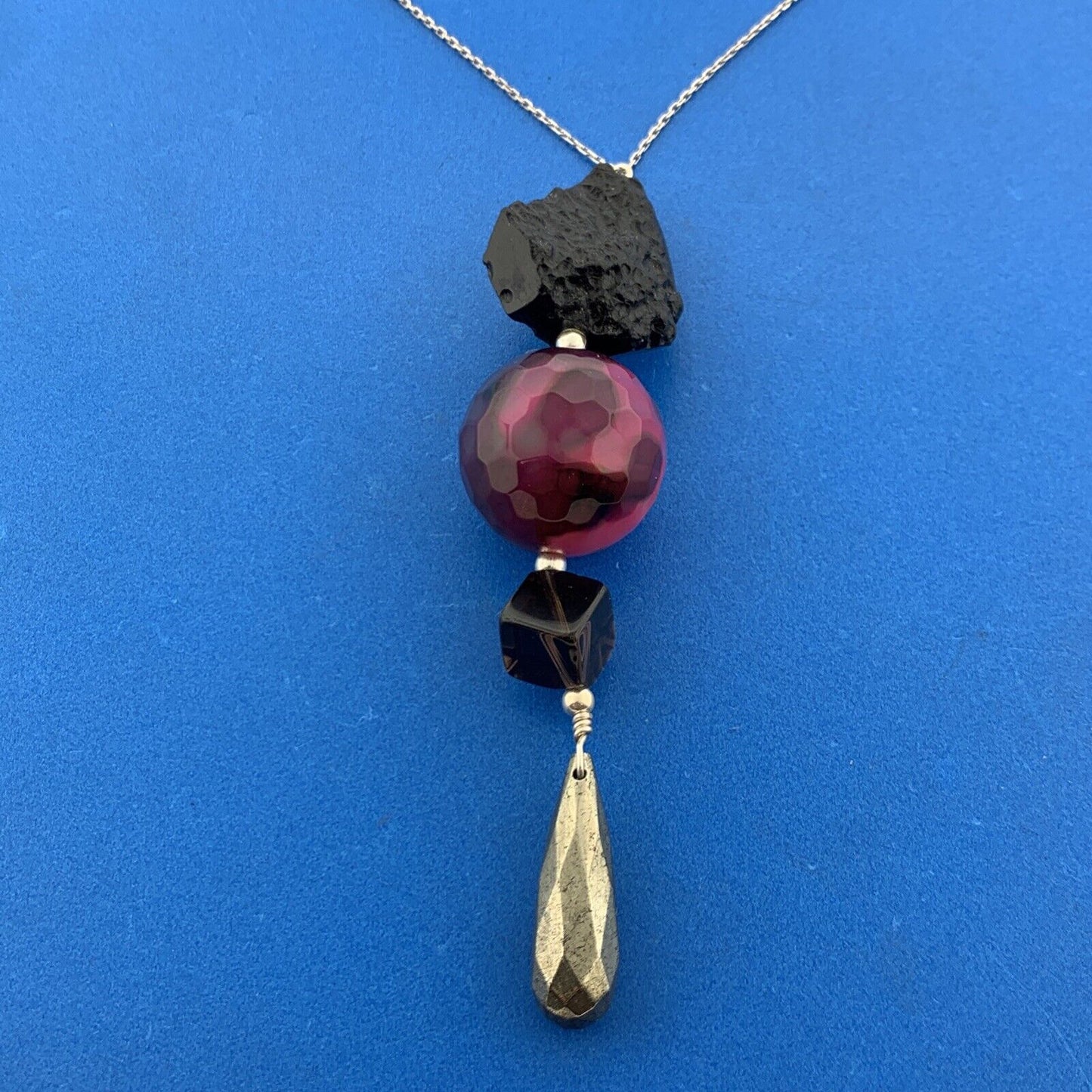 Designer Sterling Silver 4 Gemstones Power Energy Protection Stability Necklace