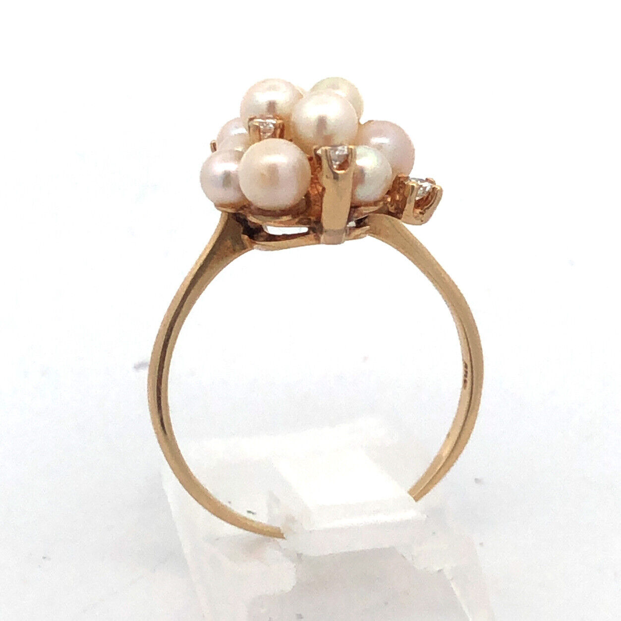 Vintage 14K Yellow Gold Pearl Diamond Cluster Ring