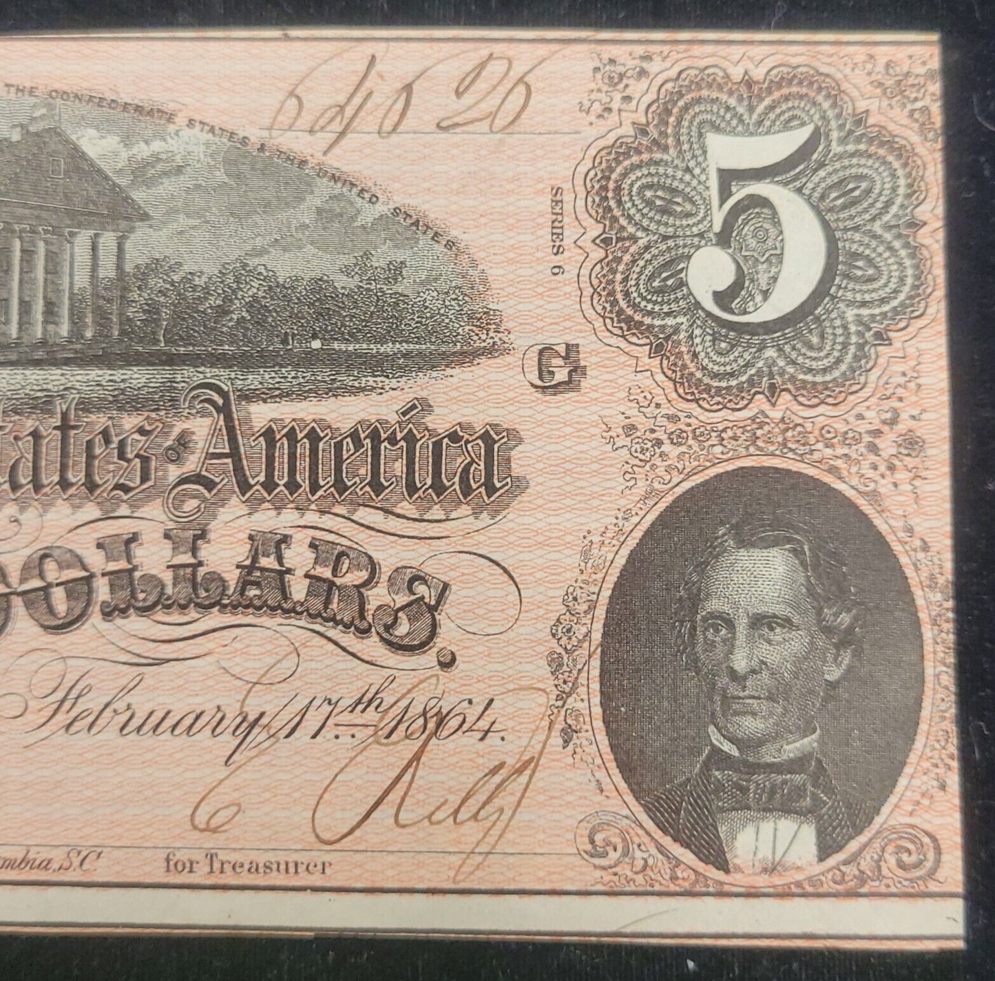 1864 $5 Richmond, VA Confederate States of America Rare Obsolete Bank Note