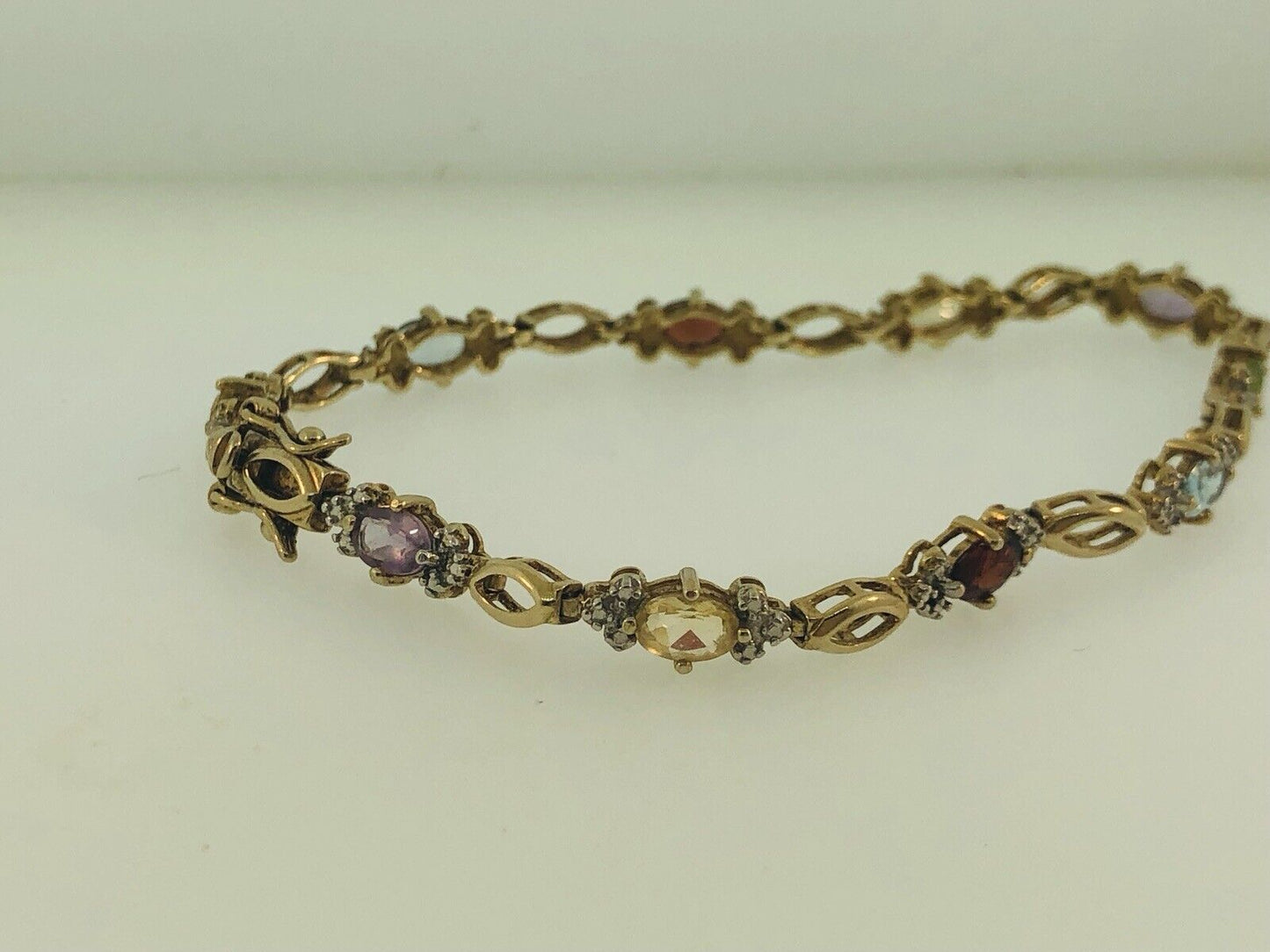 Sterling Silver 925 Vermeil Oval Multi-Gem Station Tennis Bracelet