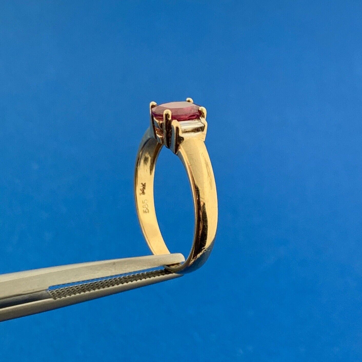 Designer 14K Yellow Gold Oval Ruby Diamond Accent July Birthday Anniversary Ring