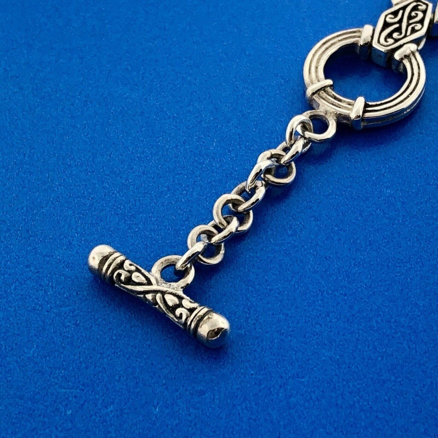 Designer 18K White Gold Sterling Silver Scroll Oval Circle Link Toggle Bracelet