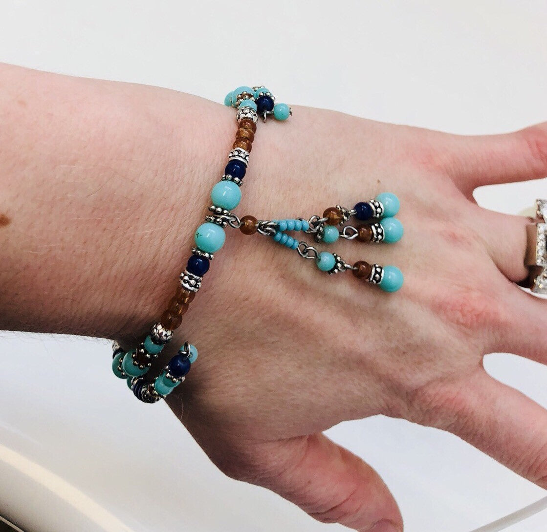 Sterling Silver 925 Turquoise Lapis Lazuli Carnelian Bead Bracelet Necklace