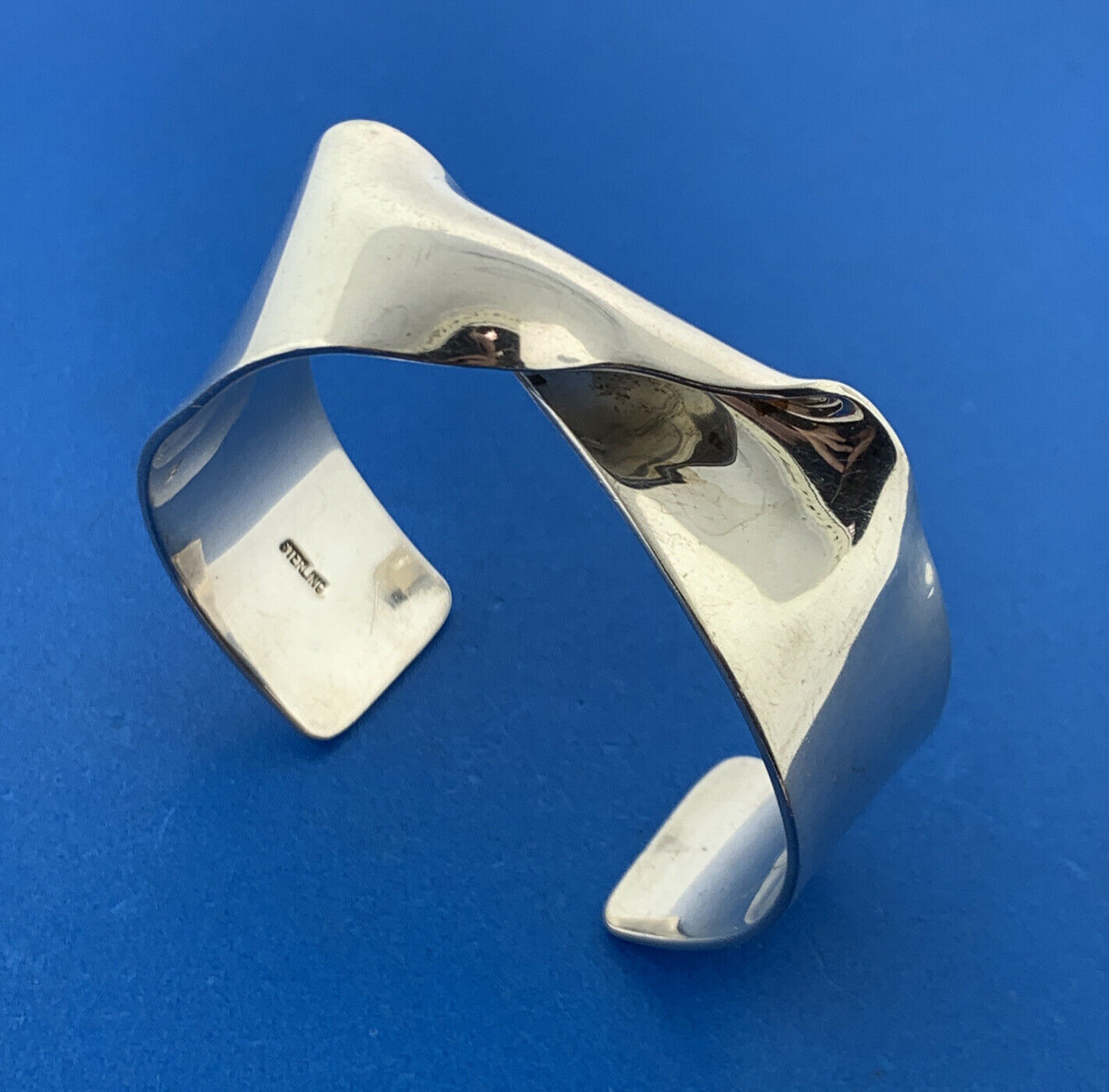 Artisan Signed 925 Sterling Silver Modernist Twist Statement Cuff Bracelet
