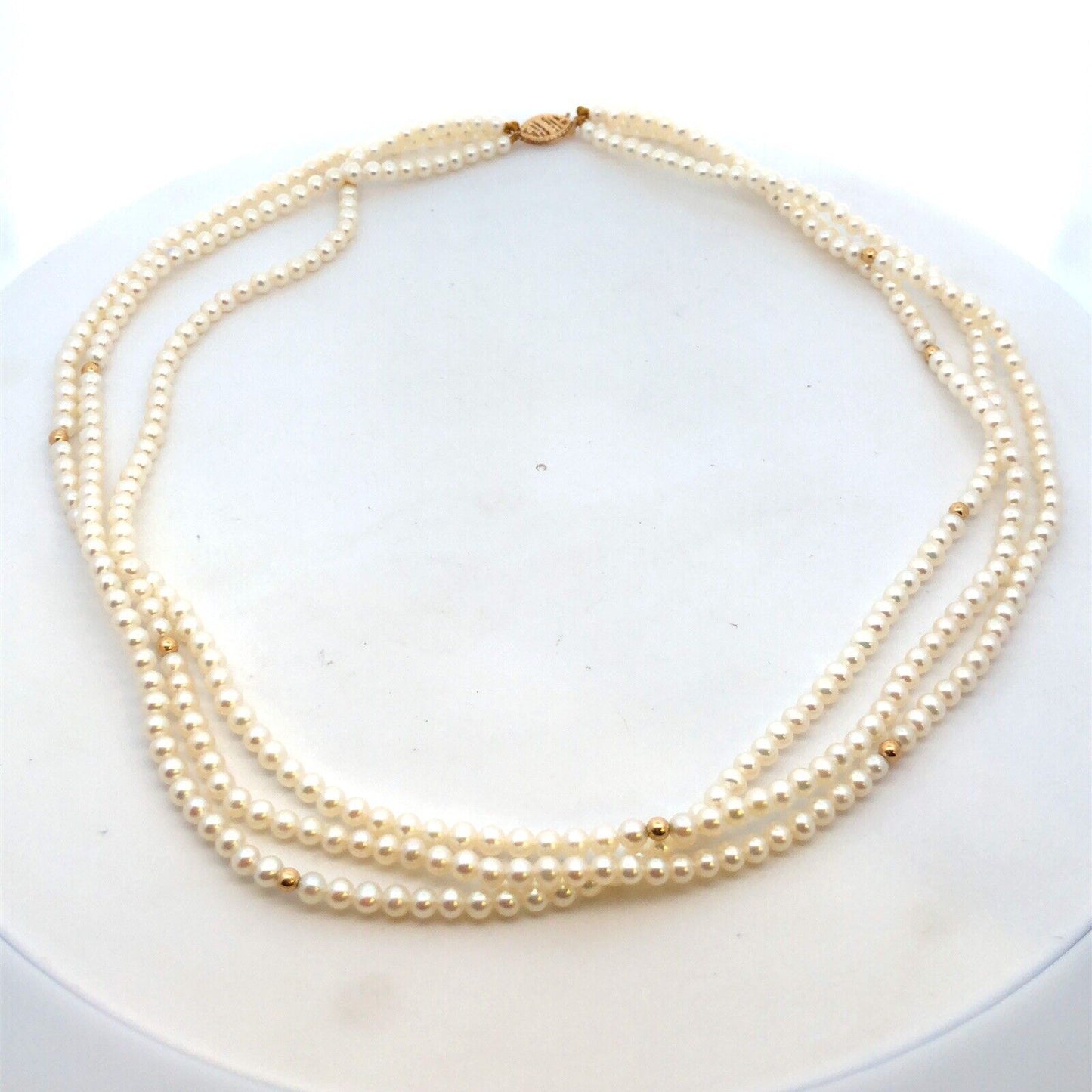 Designer 14K Yellow Gold White Pearl Beaded 3-Strand Necklace
