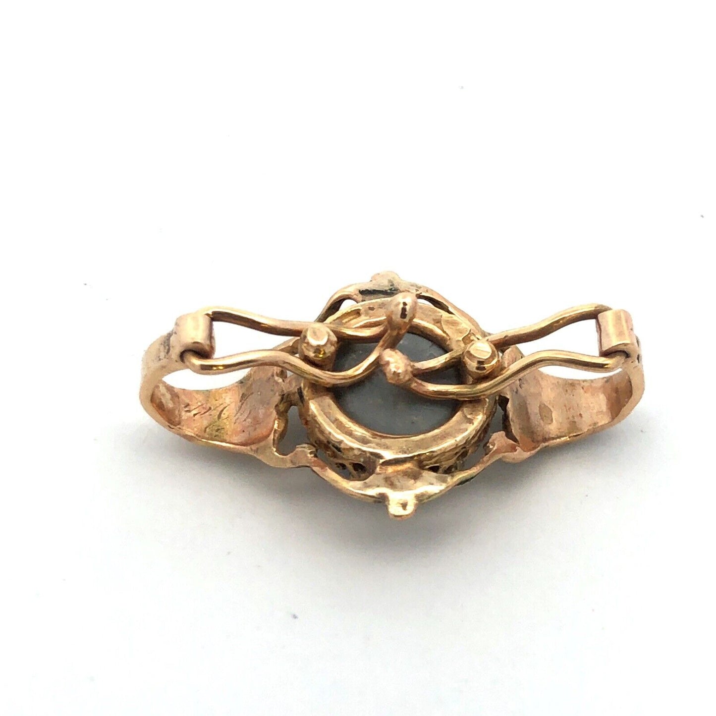 Vintage 14K Yellow Gold Black Fire Opal Etruscan Design Double Enhancer Pendant