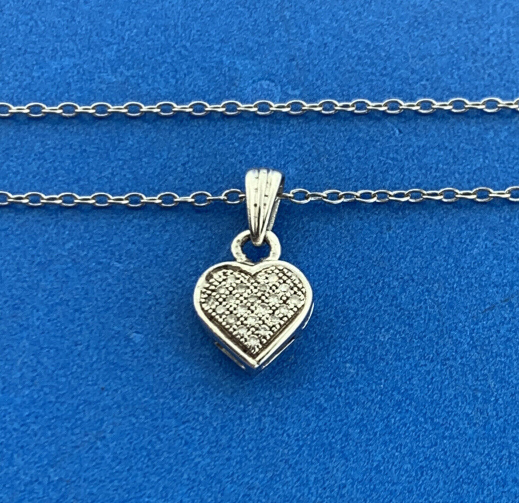 Designer Italy 925 Sterling Silver Pave Diamond Petite Heart Pendant Necklace