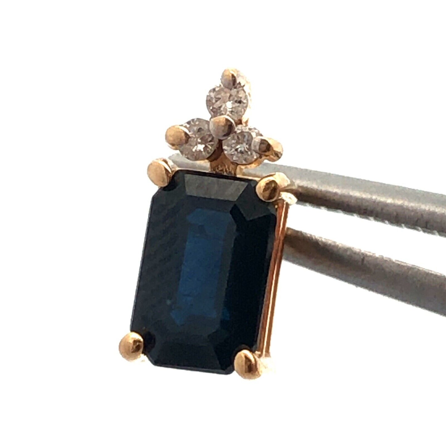 Designer 14K Yellow Gold Emerald Cut Sapphire Diamond Accented Stud Earrings