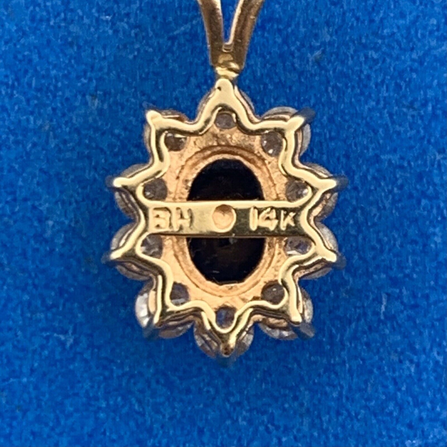 14K Yellow Gold Oval Blue Sapphire Diamond Halo Pendant