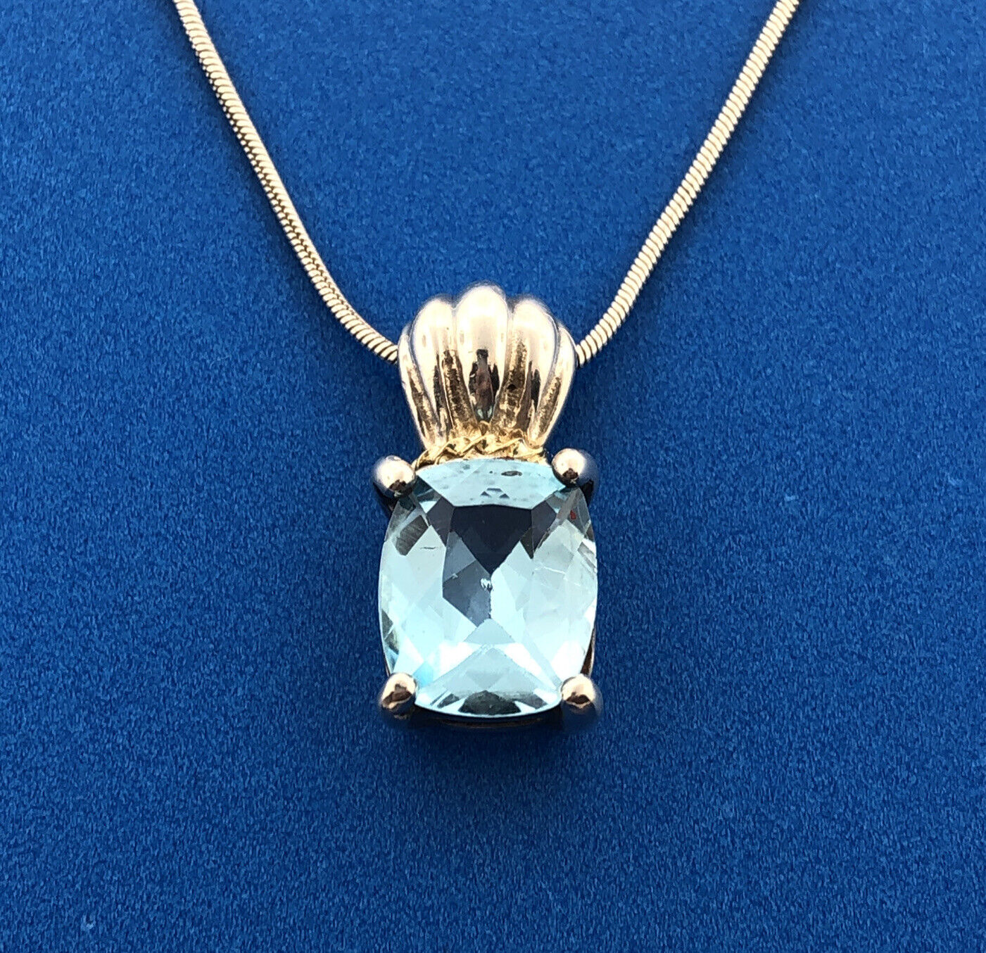Designer CAA Sterling Silver 925 18K Yellow Gold Blue Topaz Necklace