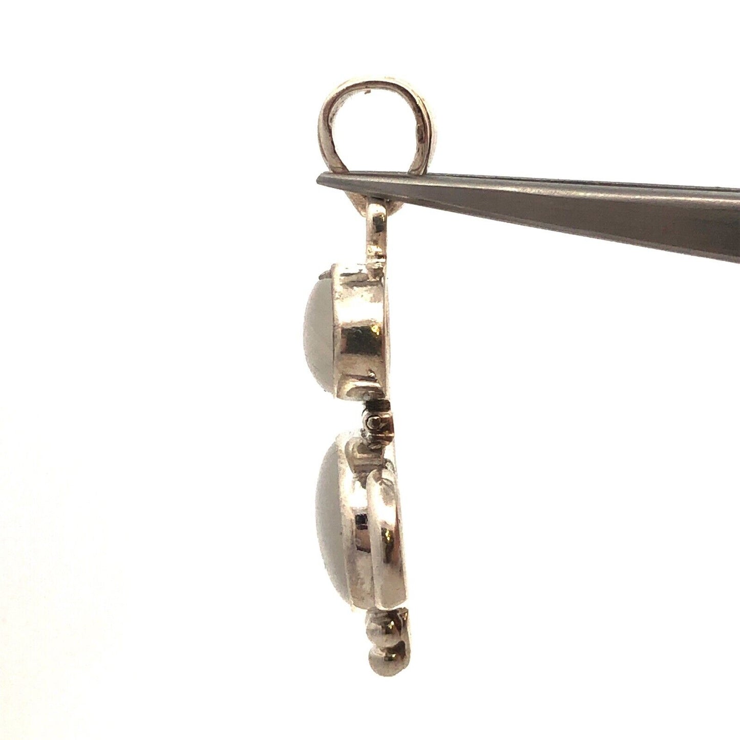 925 Sterling Silver Oval Moonstone Double Cabochon Drop Dangle Pendant