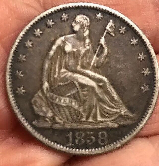 1858 O Silver Seated Liberty Half Dollar 50c Strong XF 90% Silver Scarce Coin