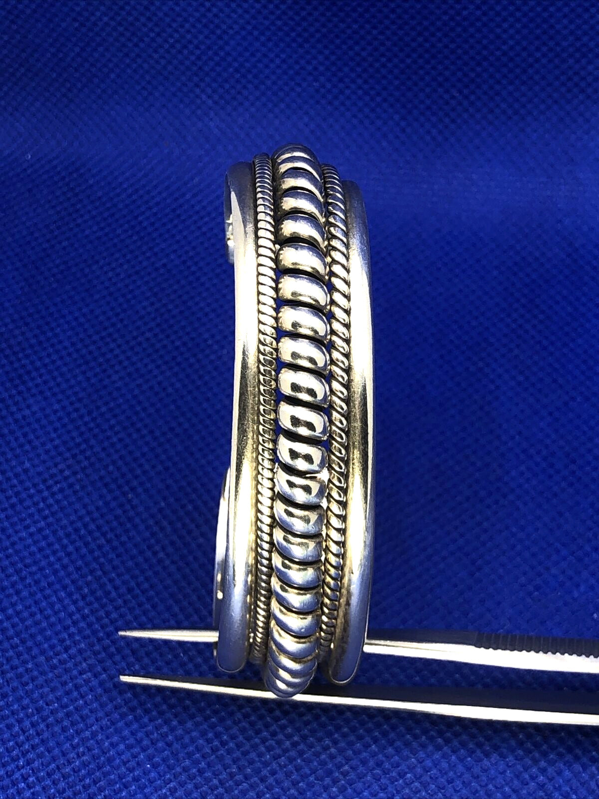 Taxco TC-155 925 Sterling Silver Ribbed Rope Twist Open Statement Cuff Bracelet