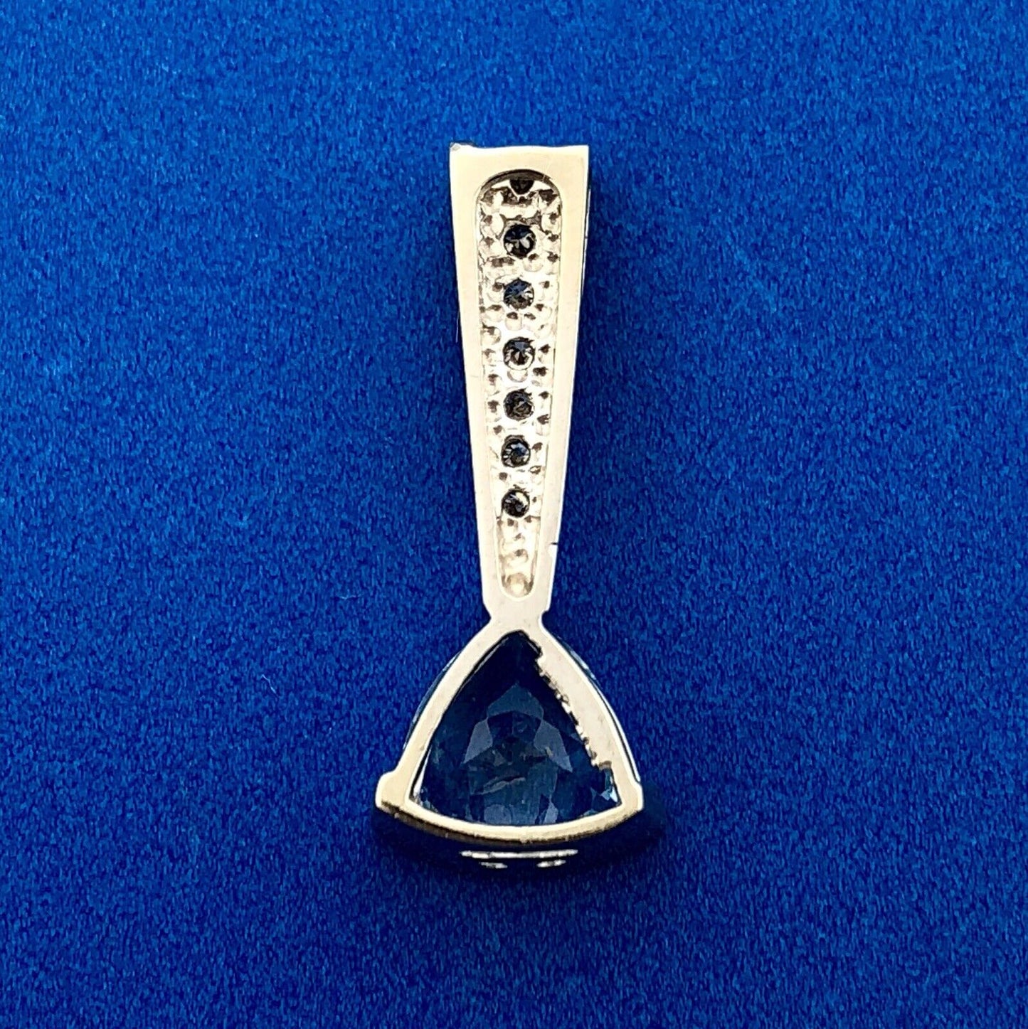 Designer MA 14K White Gold Trillion Cut Swiss Blue Topaz Diamond Accent Pendant