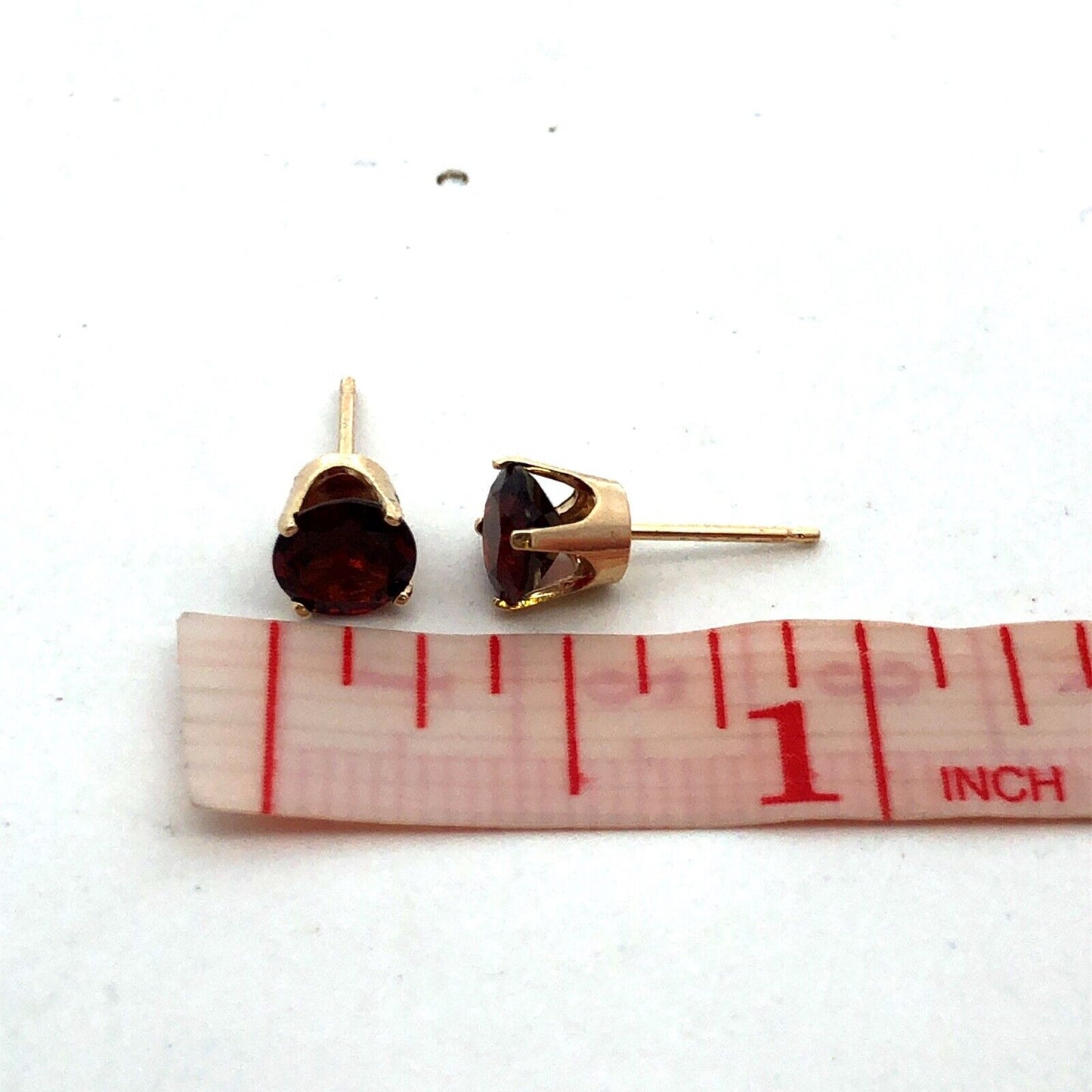 14K Yellow Gold Round Red Garnet January Anniversary Solitaire Stud Earrings