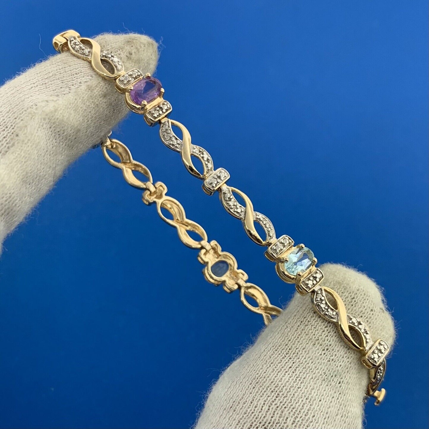 Vermeil 925 Sterling Silver Citrine Amethyst Peridot Blue Topaz Tennis Bracelet