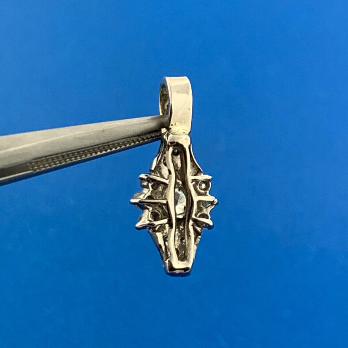Retro 14K White Gold Diamond Cluster April Anniversary Drop Dangle Pendant