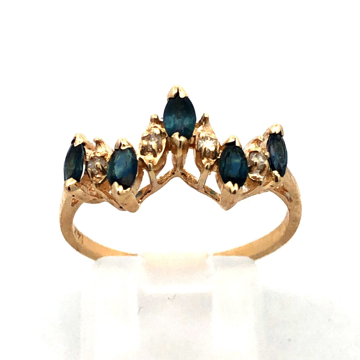 Estate 14K Yellow Gold Marquise London Blue Topaz Diamond Stacking Band Ring