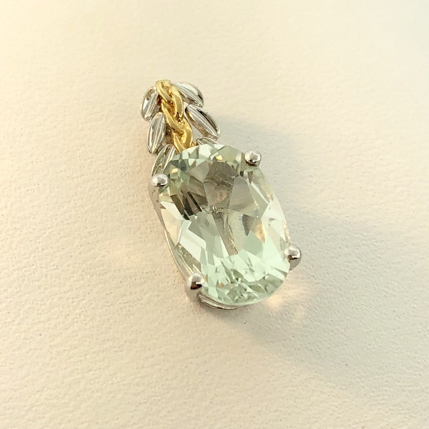 18K White Yellow Gold Prasiolite Green Amethyst February Statement Pendant