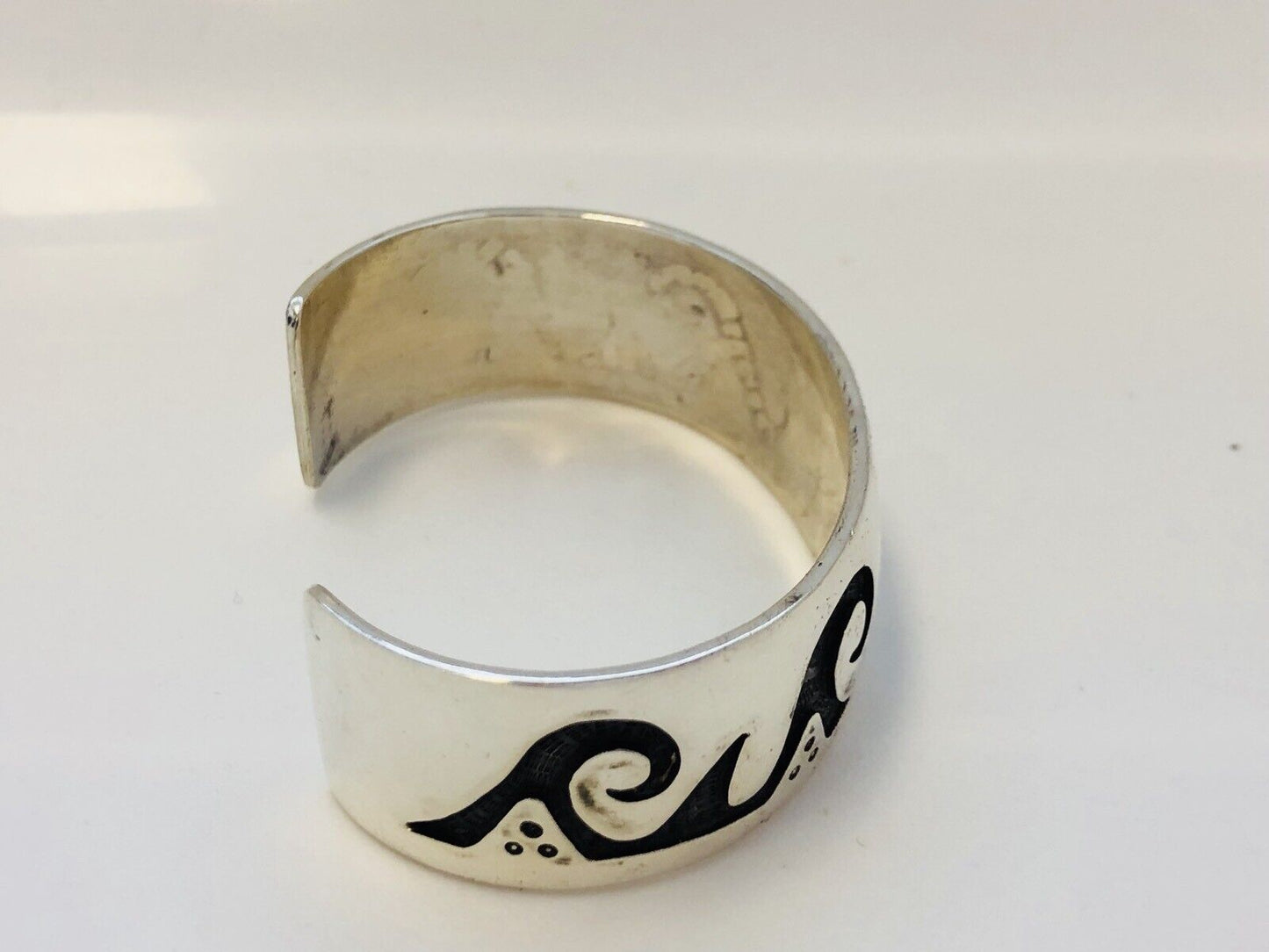 Vintage Native American Sterling Silver Overlay Wave Storyteller Cuff Bracelet
