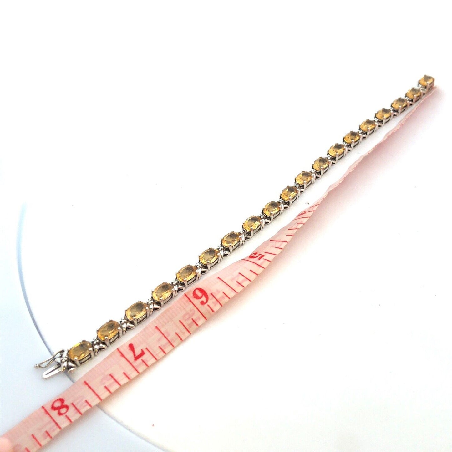 Designer HN 925 Sterling Silver Oval Yellow Citrine Diamond Tennis Bracelet