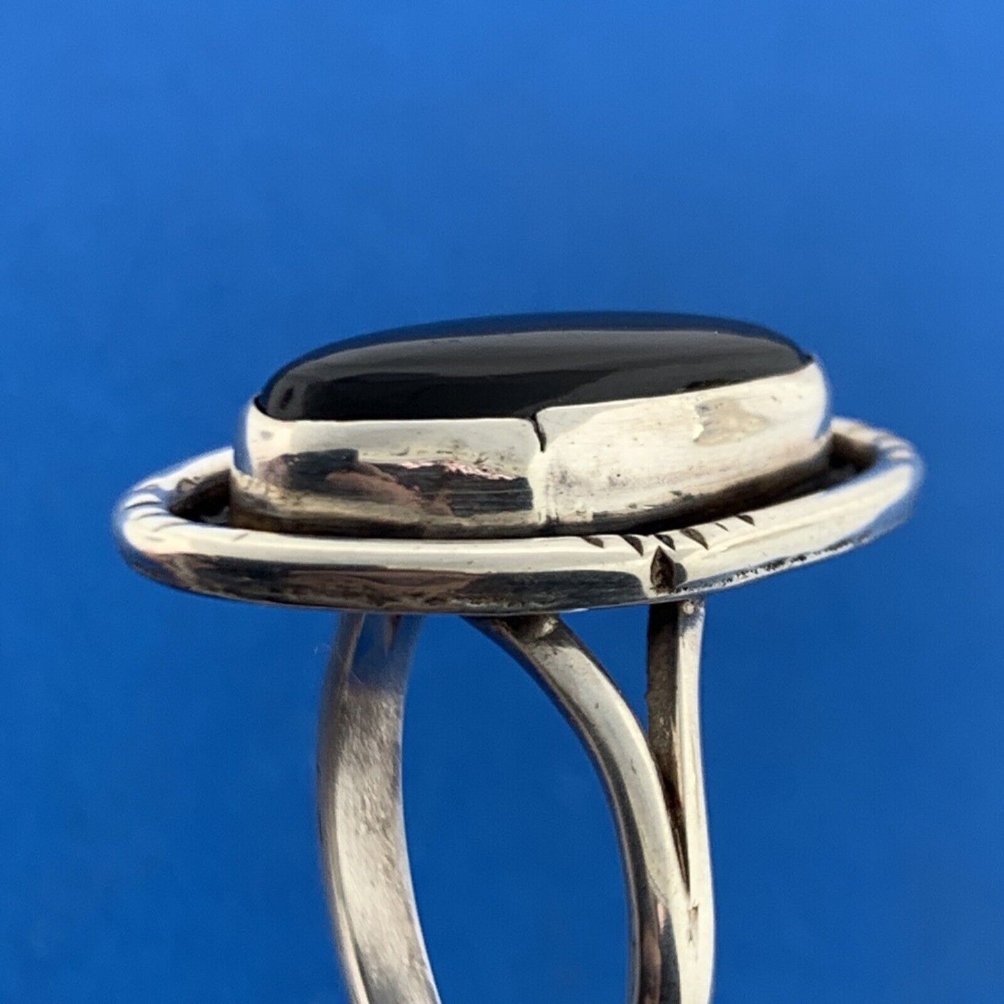 Designer ALEX Sterling Silver 925 Cabochon Black Onyx Finger Ring Size 8.5