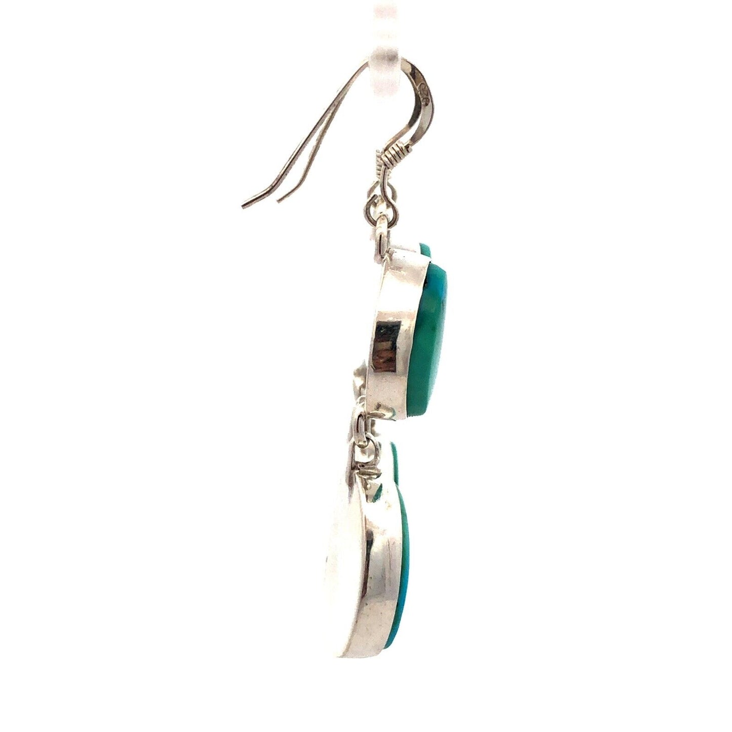 925 Sterling Silver Irregular Turquoise Dangle Drop Hook Earrings