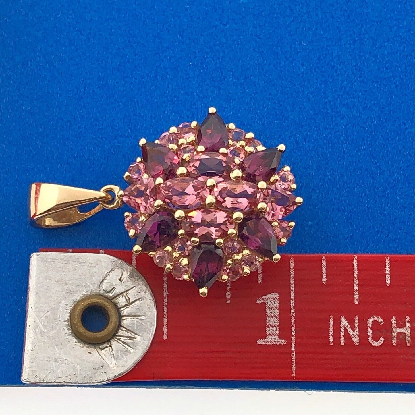 14K Yellow Gold Pink Tourmaline Pink Spinel Pink Topaz Cluster Wheel Pendant