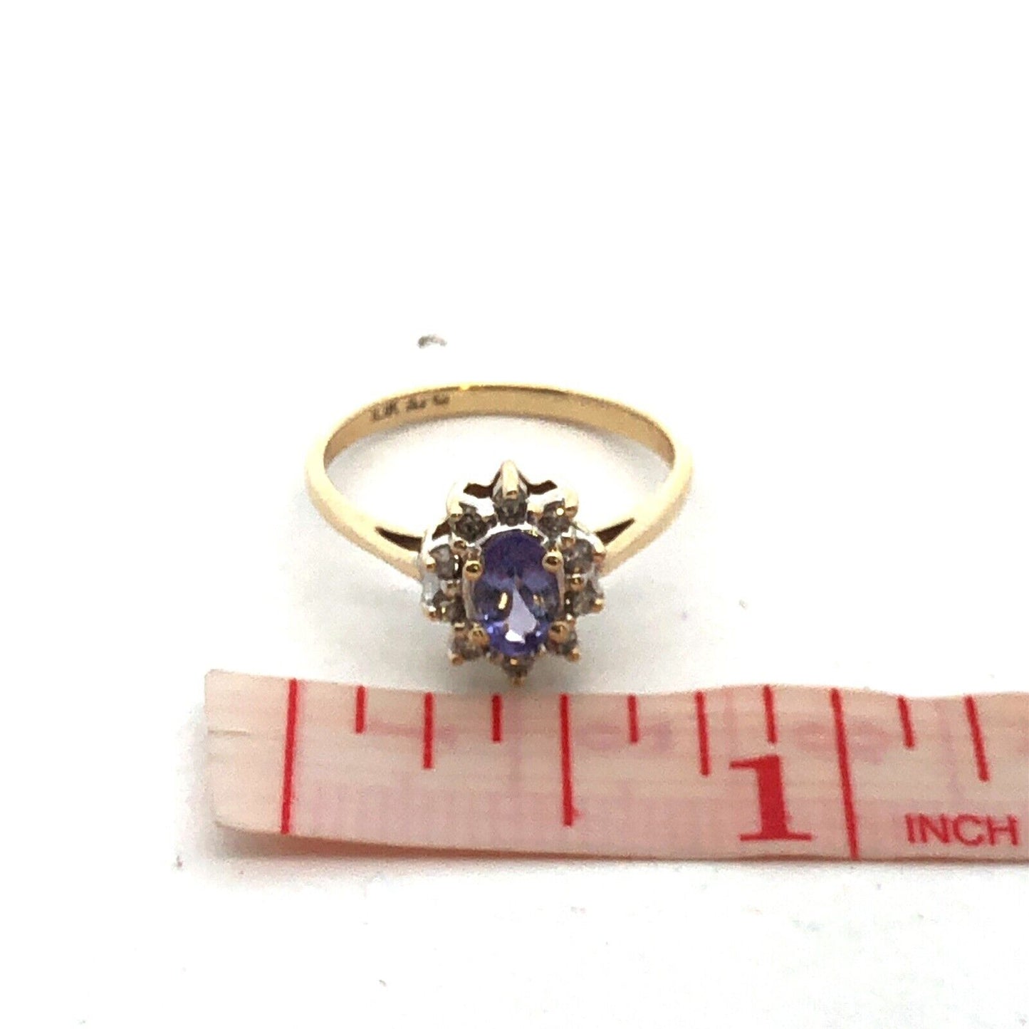 Designer AV 10K Yellow Gold Oval Tanzanite Diamond Halo Cocktail Ring