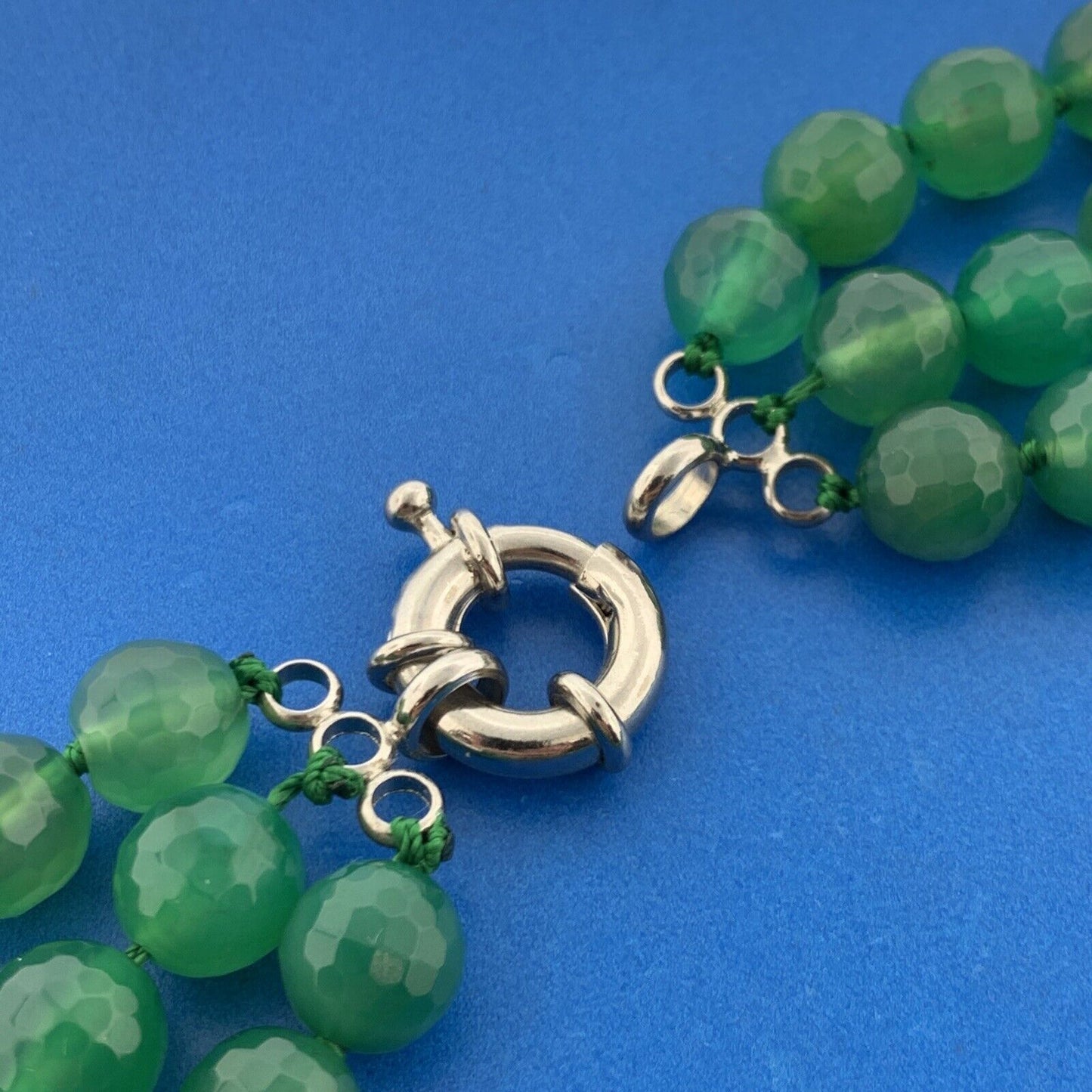 Vintage Silver Tone Green Faceted Tourmaline Bead 3 Strand Statement Necklace