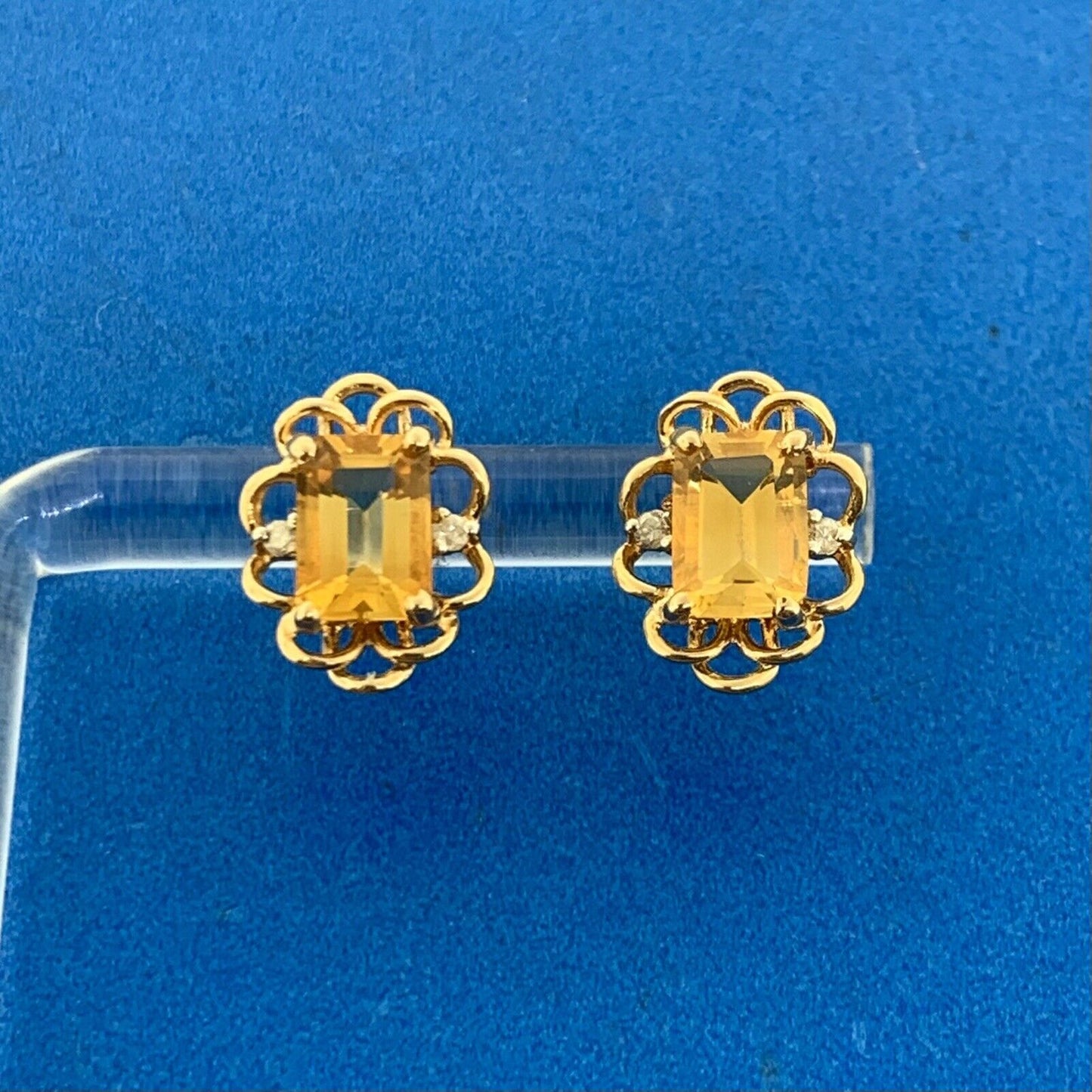 Designer 14K Yellow Gold Citrine Diamond November Anniversary Stud Earrings