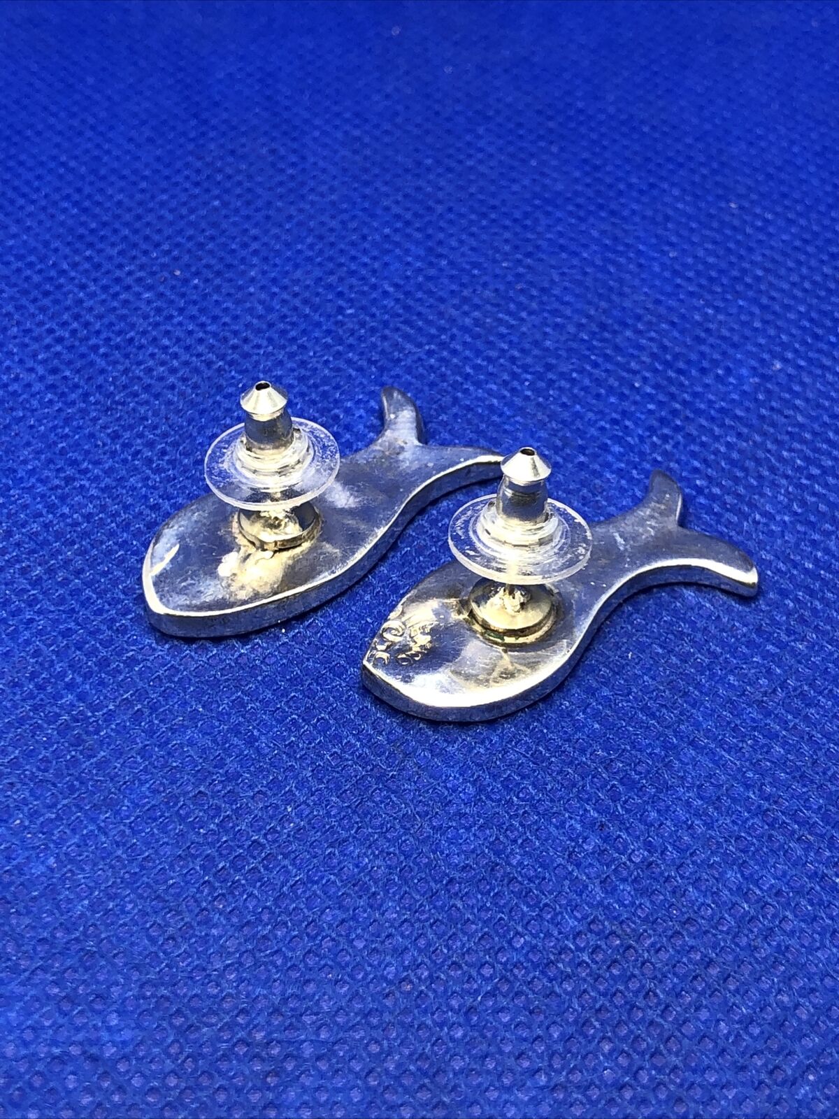 Taxco Mexico 925 Sterling Silver Abalone Inlay Fish Statement Stud Earrings