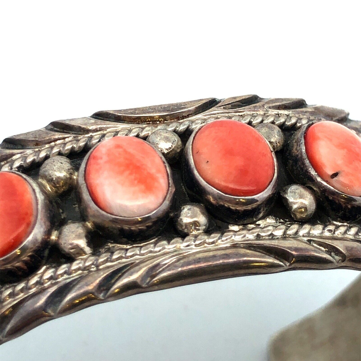 Charlene Yazzie Navajo 925 Sterling Silver Oval Spiny Oyster Open Cuff Bracelet