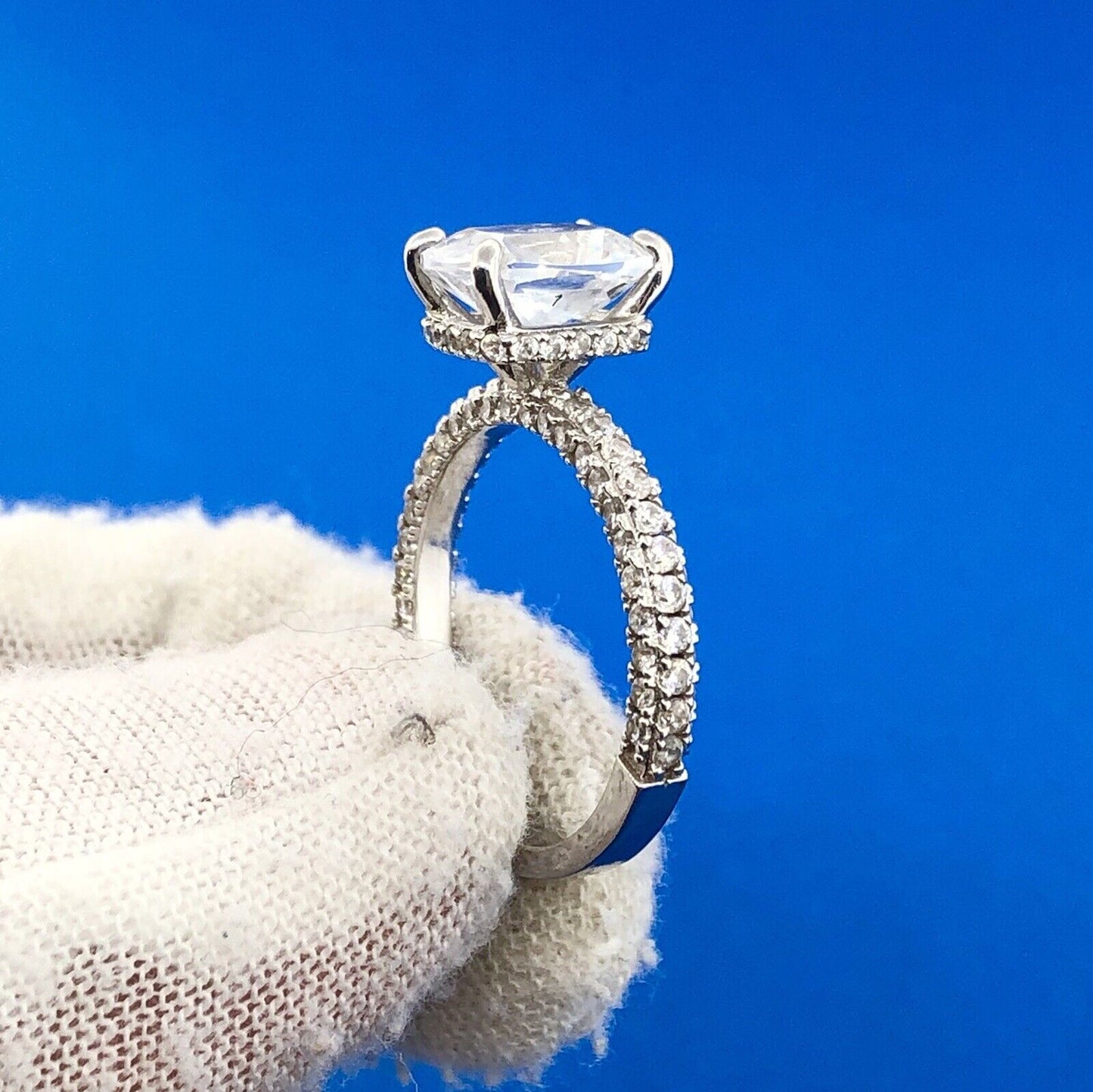 Radiant 925 Sterling Silver Cubic Zirconia CZ Solitaire W/Accent Engagement Ring