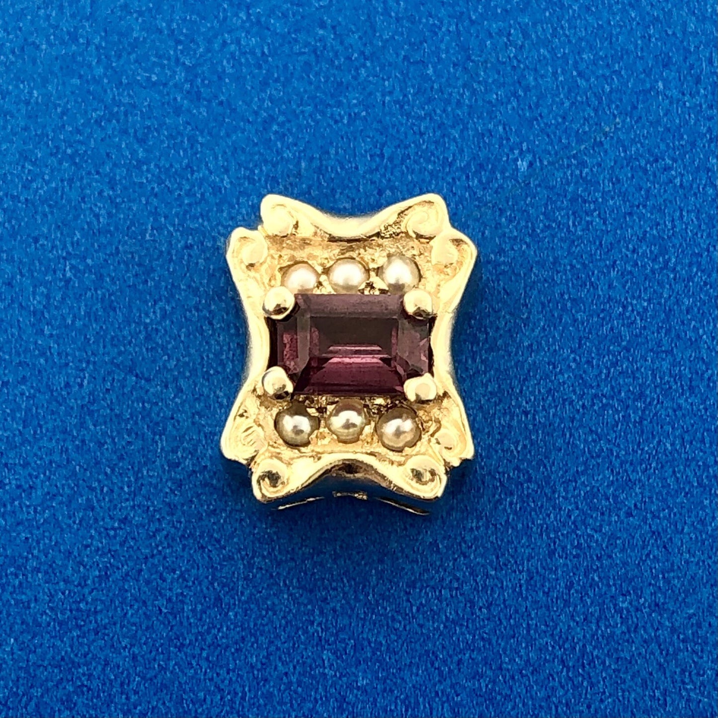 Designer GK 14k Yellow Gold Pearl Accented Tourmaline Rectangle Slide Charm