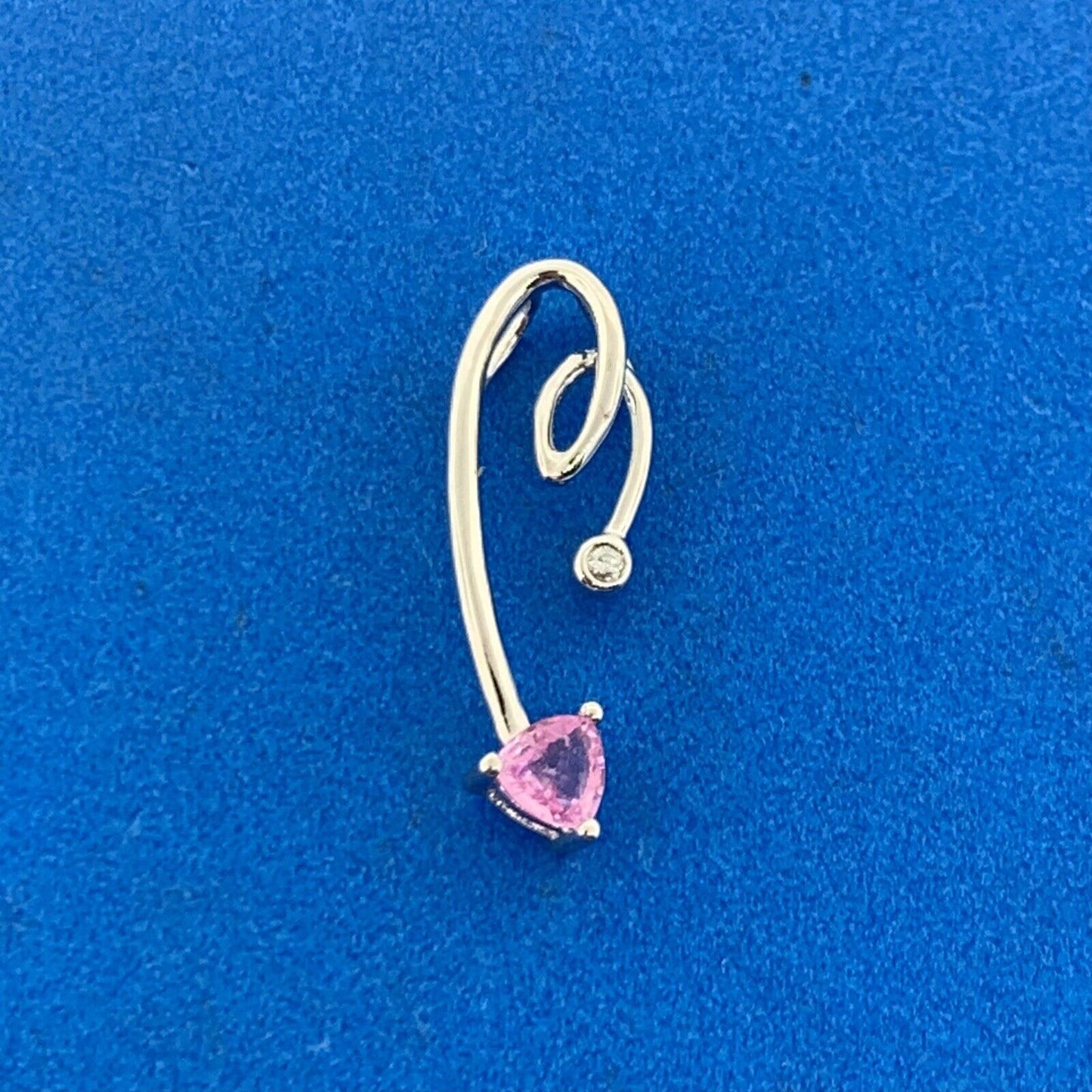 14K White Gold Pink Topaz Trillion White Topaz Round Modernist Pendant