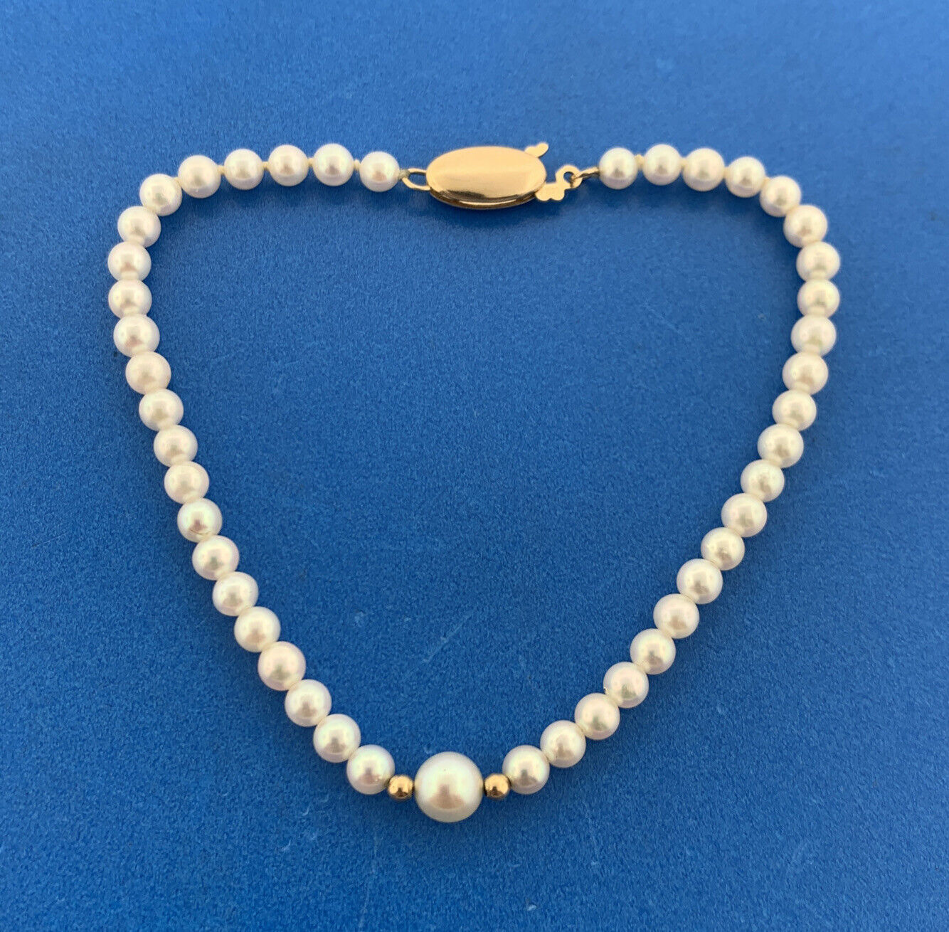 Vintage 14K Yellow Gold Hand Knotted Pearl June Anniversary Bridal Bracelet