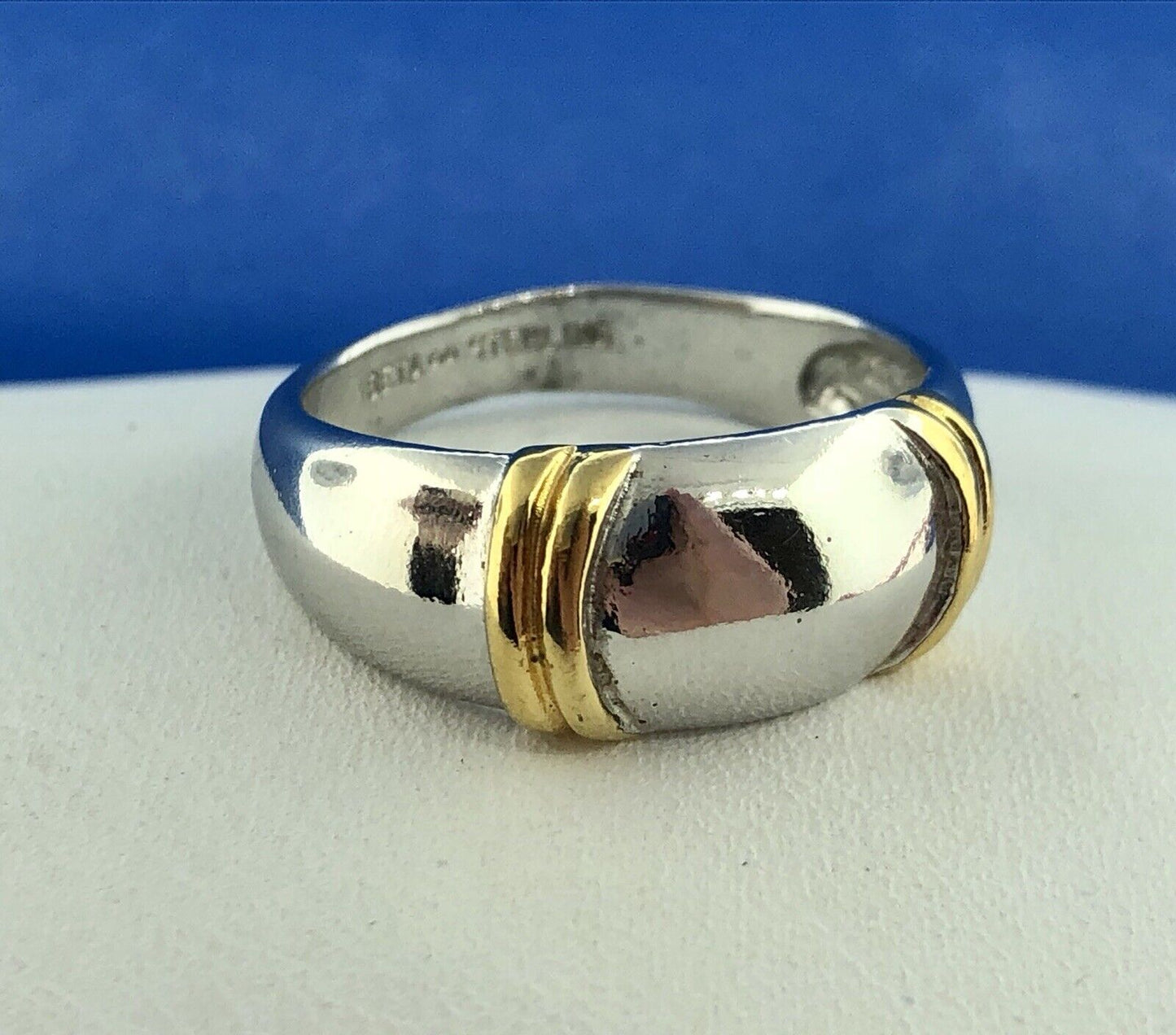 Designer SETA Two Toned Sterling Silver 925 Polished Ribbed Band Ring