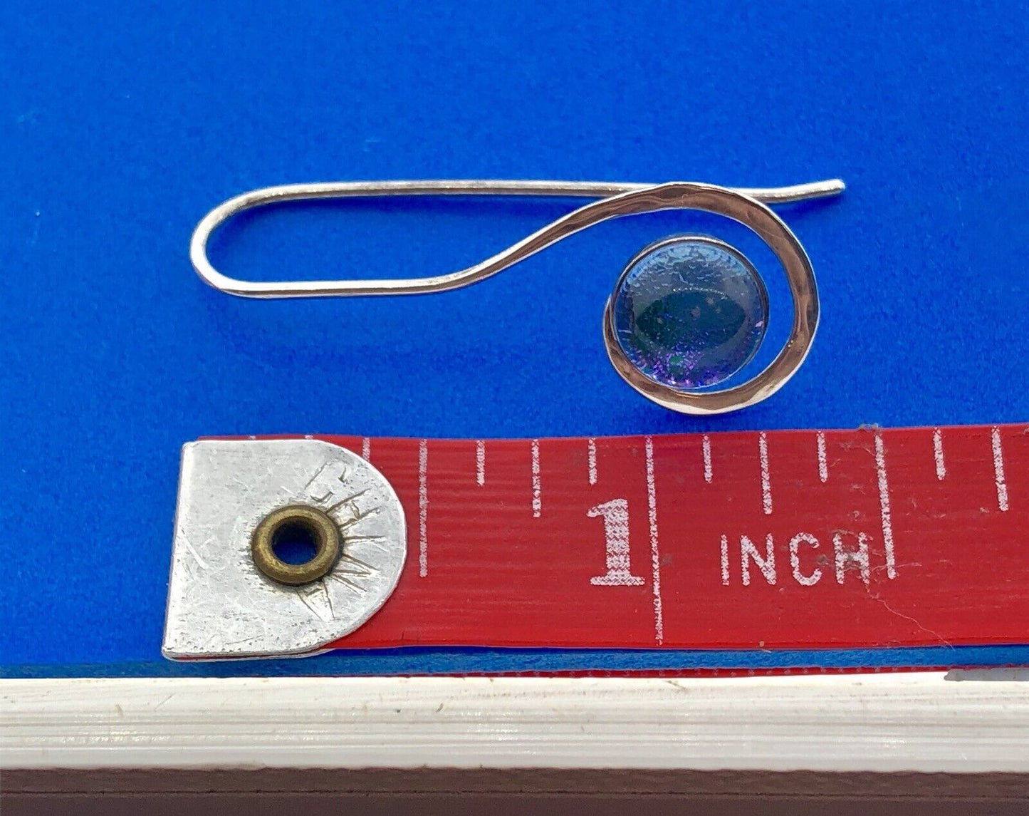 Artisan Sterling Silver 925 Azure Plastic Cabochon Modernist Slide Earrings