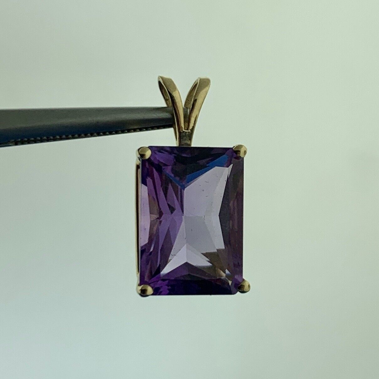 Designer 14K Yellow Gold Rectangle Amethyst February Birthday Occasion Pendant