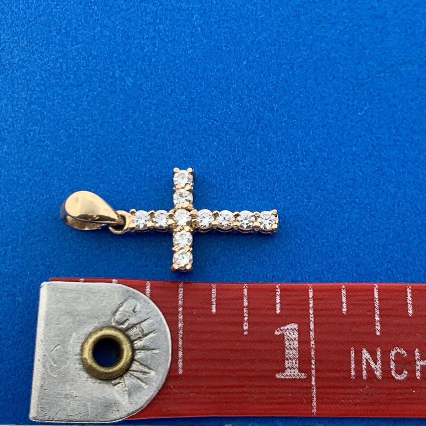 Designer DT 14k Yellow Gold Sparkling CZ Precious Religious Cross Dangle Pendant