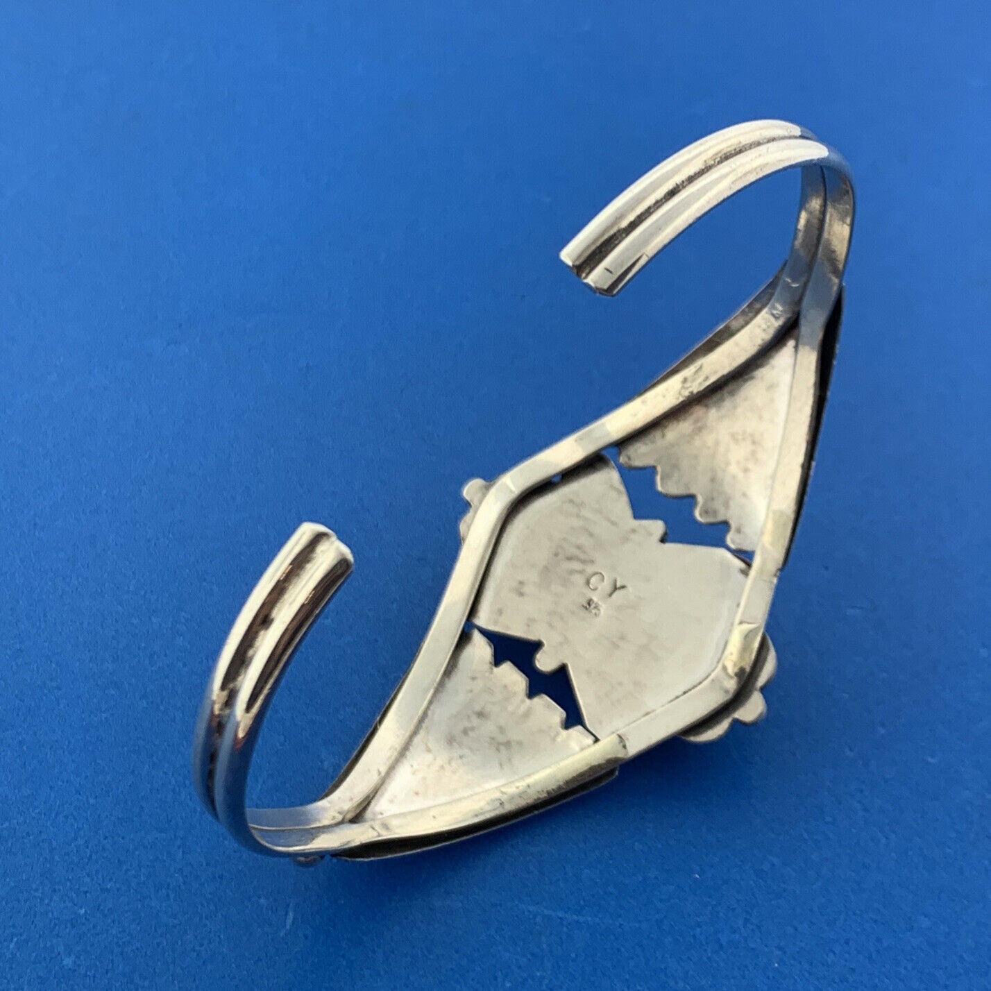 Designer CY Sterling Silver 925 Turquoise Native American Open Cuff 6" Bracelet